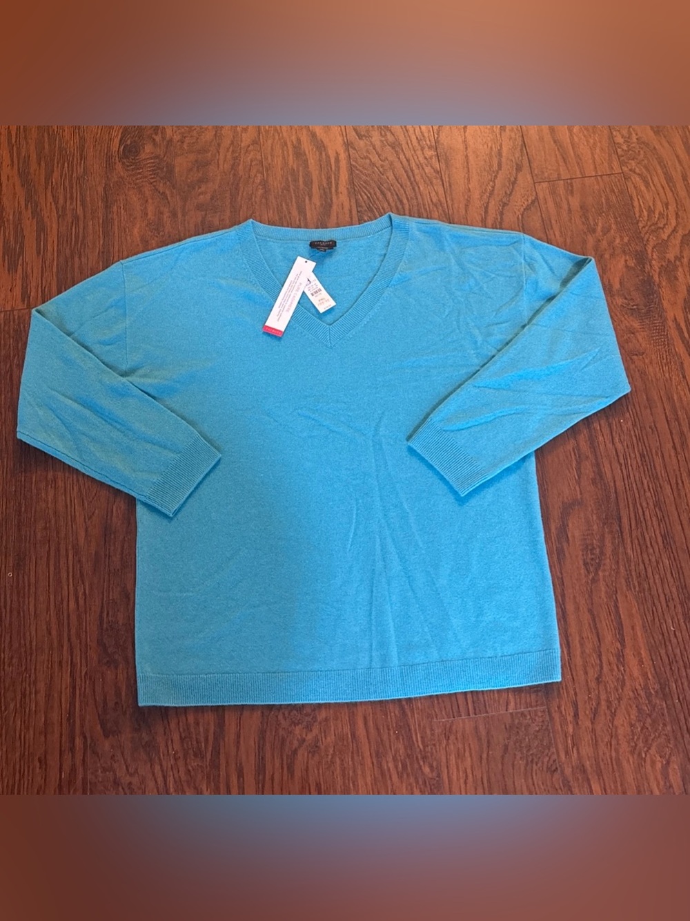 New w Tag Talbots WOMEN'S 100% CASHMERE V-NECK SWEATER Sz Petite XL Blue Read